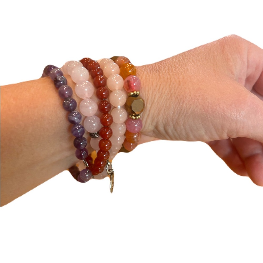 Semiprecious Stackable Rose Quartz Beaded Bracelet - 6mm - Picture 2 of 2